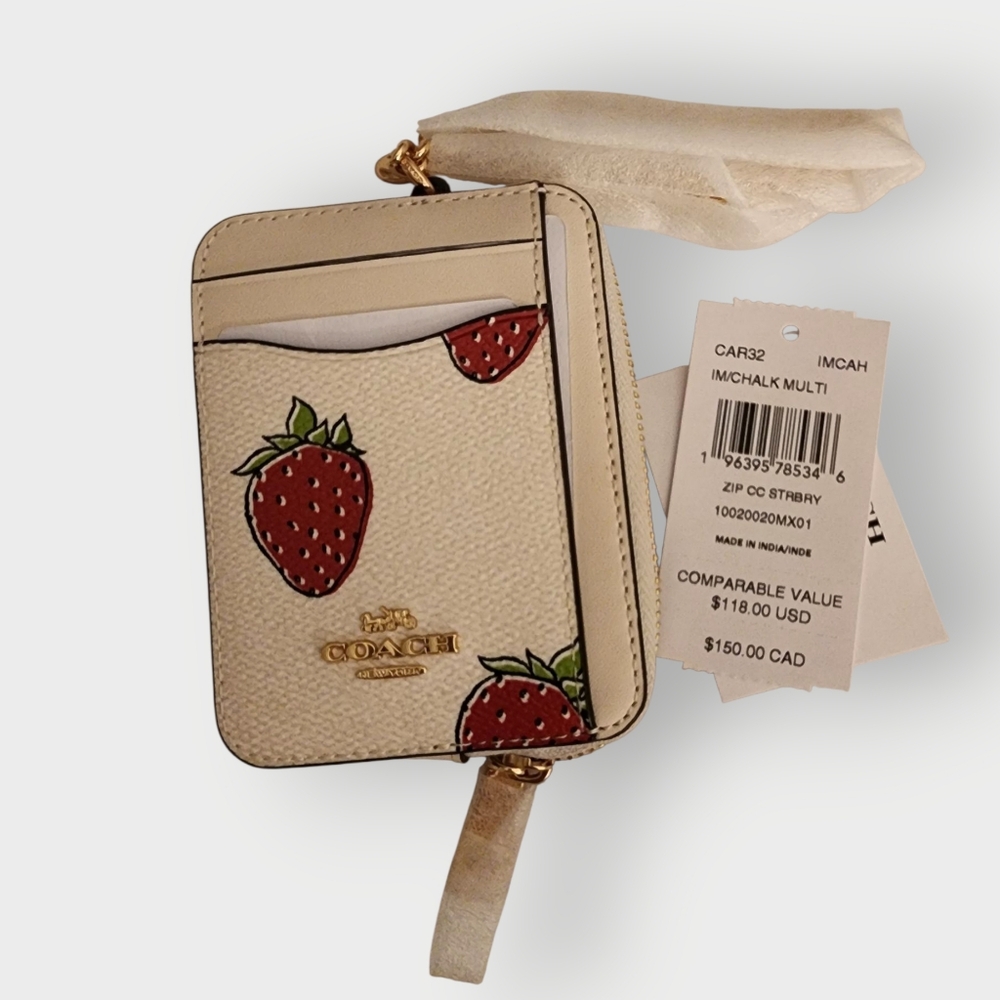 COACH Strawberry Zip Around Wallet NWT $150